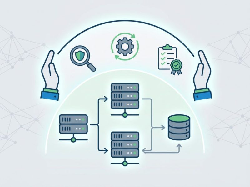 Diagram illustrating a streamlined, secure cloud infrastructure managed by experts, ensuring compliance and reducing internal burden.